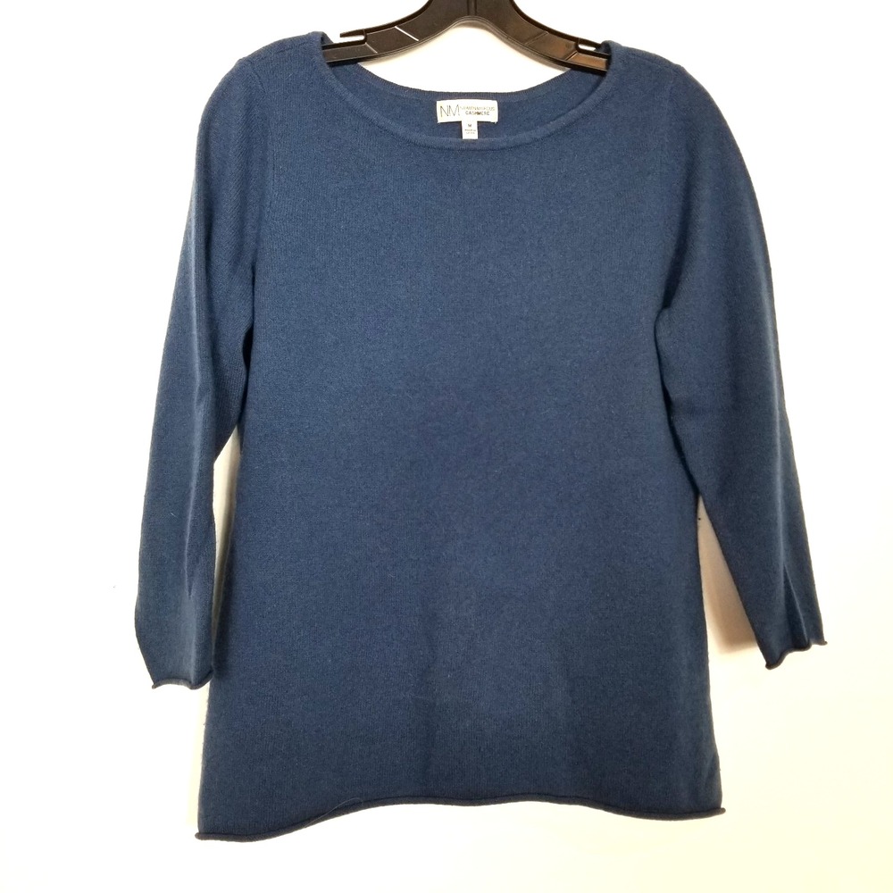 Neiman Marcus Women Cashmere Sweater Pullover Sz M Blue Crew Neck Soft Cozy